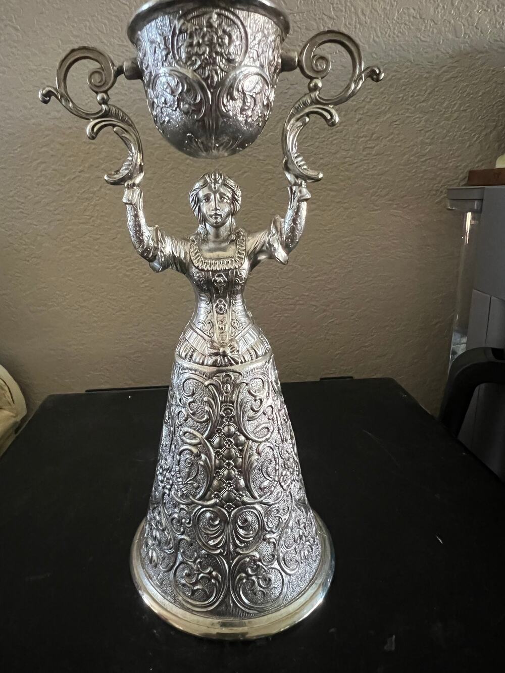 Vintage German Silverplate Figural Wedding Cup Woman Goblet Gilt 8"